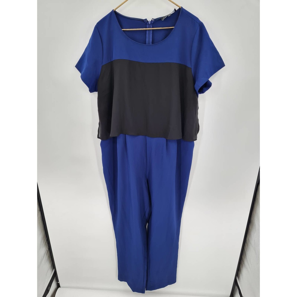 Eloquii Royal Blue and Black Colorblock Jumpsuit Plus Size 18